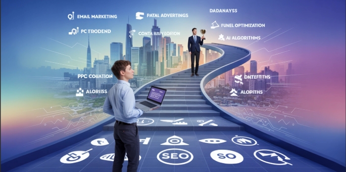 Digital marketing career in 2025 showing SEO, PPC, email marketing, and online marketing skills